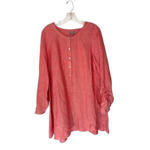 J. Jill Red Lightweight Basic Lagenlook Coastal Grandma Linen Blouse Size Large‎